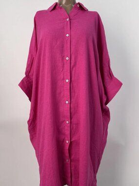 Lenny Niemeyer Womens Shirt Dress Hot Pink Size S Linen Short Sleeve Button Up